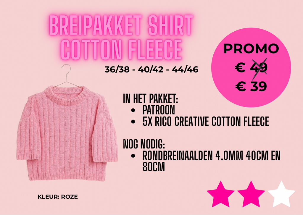 Breipakket Shirt Cotton Fleece 36/38 - 40/42 - 44/46 - roze